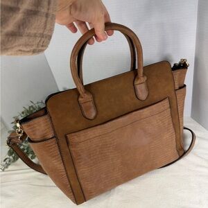 JustFab Brown Textured Satchel Tote Crossbody Bag Top Handle Work Purse